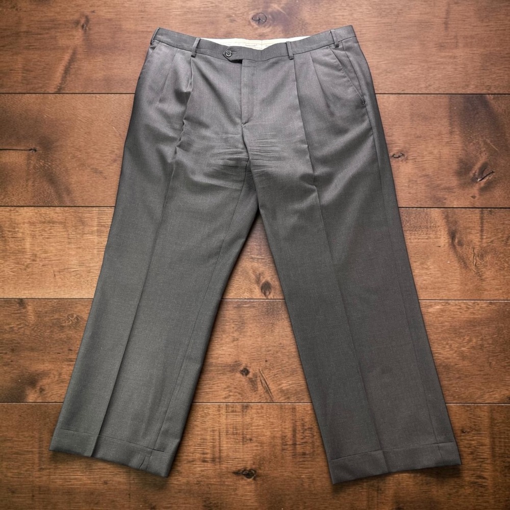 Santorelli Luxury Serge Como Wool Trousers Mens 42x30 Charcoal Grey Made Italy